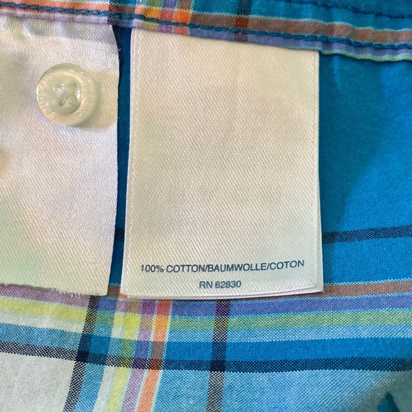 Boys size 8 Lands’ End blue plaid short sleeved button down shirt - Picture 5 of 6